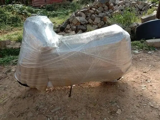 Motorcycle wrapped for safe bike transport
