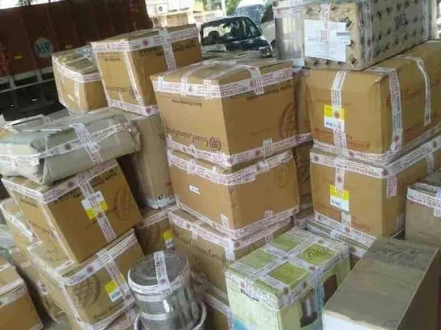 Labelled cartons packed for a home shifting job