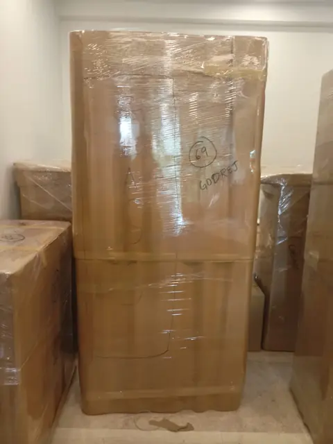 Double door fridge packed for relocation