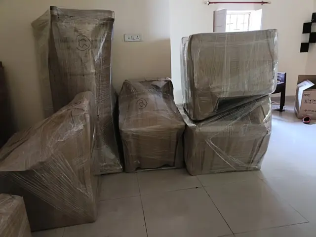 Living room furniture packed before the move
