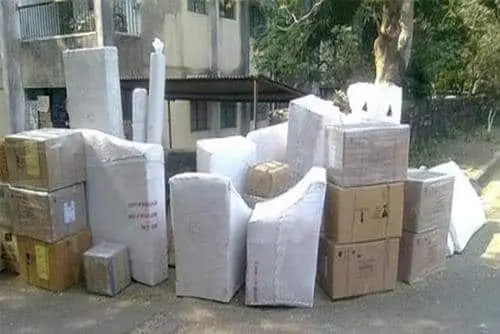 Household items packed with bubble wrap before loading