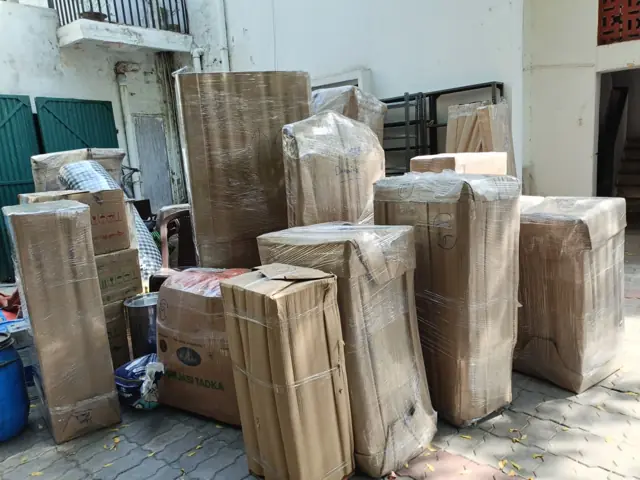 Packed goods ready to move from an apartment