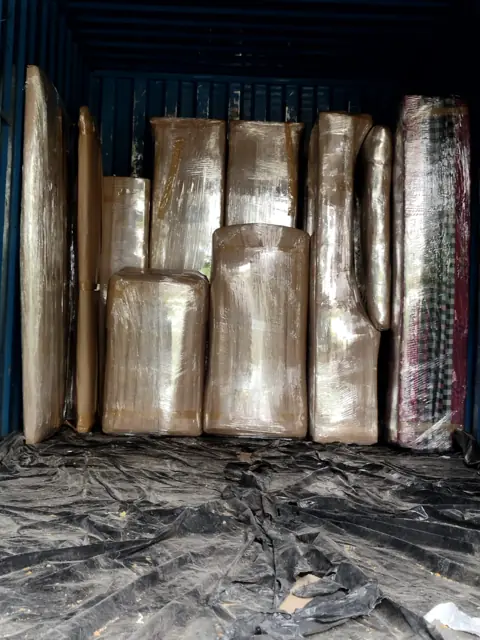 Packed items stacked inside a truck for long distance move